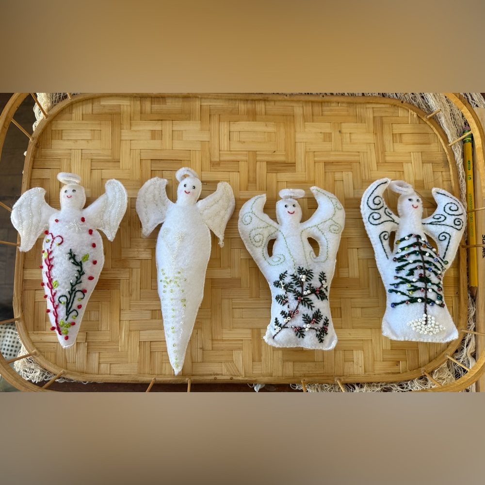 Handcrafted White Angel Holiday Ornaments - Set of 4